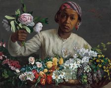 Young Woman with Peonies, 1870. Creator: Frédéric Bazille
