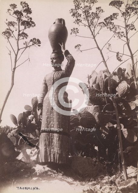 Young woman with pitcher,  Taormina, Sicily, c1890s. Creator: Count Wilhelm von Gloeden.
