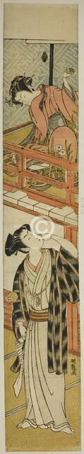 Young Woman Throwing a Ball at a Young Man, c. 1774. Creator: Isoda Koryusai.
