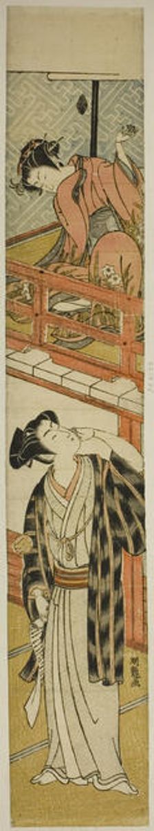 Young Woman Throwing a Ball at a Young Man, c. 1774. Creator: Isoda Koryusai