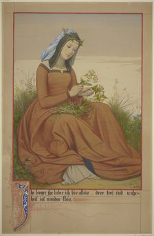 Young woman tying a bouquet of flowers, 1867. Creator: Eduard von Steinle