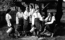 Young women chatting, Bistrita Valley, Moldavia, north-east Romania, c1920-c1945. Artist: Adolph Chevalier