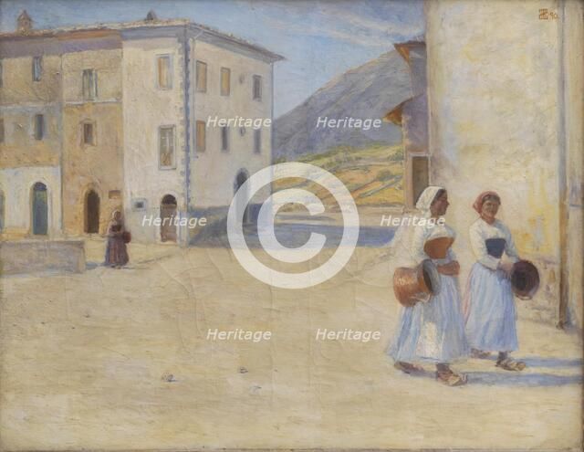 Young women going to the well at midday, Cività d'Antino, 1890. Creator: Henry Lørup.