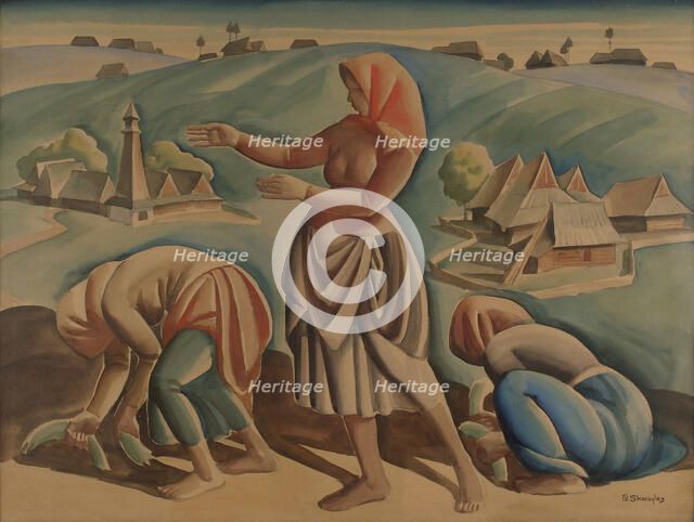 Young women working in the fields, 1900-1927. Creator: Wladyslaw Skoczylas.