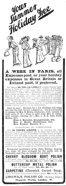 Your Summer Holiday Free - a week in Paris, all expenses paid, 1909. Creator: Unknown.