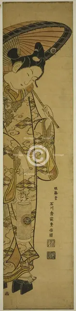 Youth Carrying a Lantern and an Umbrella, 1740s. Creator: Ishikawa Toyonobu.