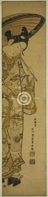 Youth Carrying a Lantern and an Umbrella, 1740s. Creator: Ishikawa Toyonobu.