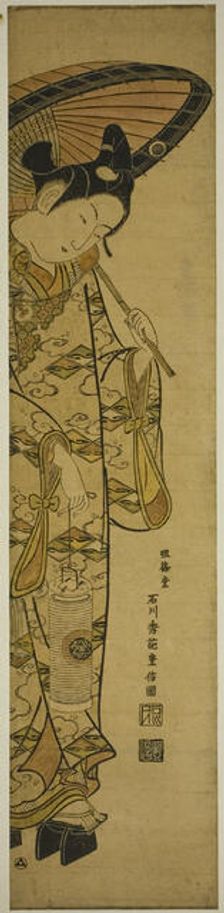 Youth Carrying a Lantern and an Umbrella, 1740s. Creator: Ishikawa Toyonobu