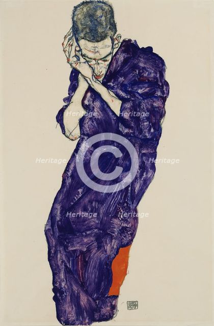 Youth in purple cassock with folded hands, 1914. Artist: Schiele, Egon (1890-1918)