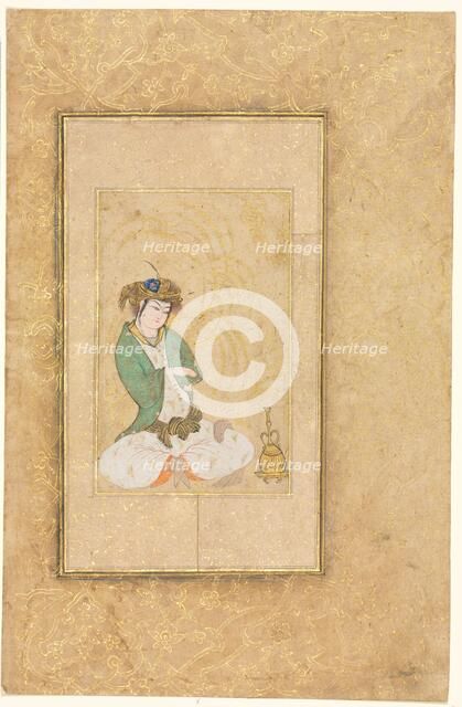 Youth Seated by a Willow; Single Page Illustration, c. 1600-1650. Creator: Muhammad Yusuf (Iranian), style of.