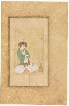 Youth Seated by a Willow; Single Page Illustration, c. 1600-1650. Creator: Muhammad Yusuf (Iranian), style of