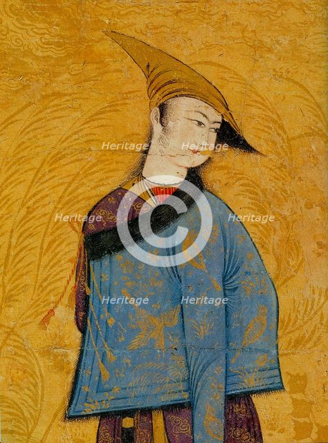 Youth wearing a short fur-lined coat over his shoulder, 1640s. Artist: Muhammad Yusuf (Mid of the 17th cen.)