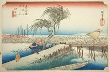 Yokkaichi: Mie River (Yokkaichi, Miegawa), from the series "Fifty-three Stations of..., c. 1833/34. Creator: Ando Hiroshige