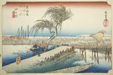Yokkaichi: Mie River (Yokkaichi, Miegawa), from the series "Fifty-three Stations of..., c. 1833/34. Creator: Ando Hiroshige