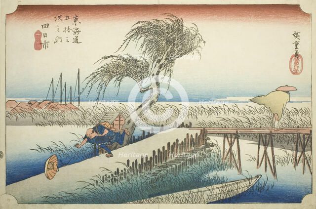 Yokkaichi: Mie River (Yokkaichi, Miegawa), from the series "Fifty-three Stations of..., c. 1833/34. Creator: Ando Hiroshige.