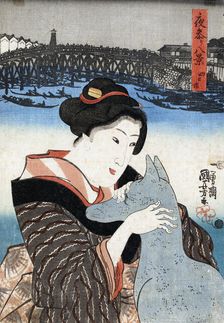 Yokkaichi, scene from the series Yomairi hakkei (Eight views of night visiting)., c1844. Creator: Utagawa Kuniyoshi
