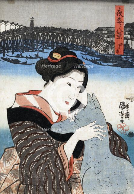 Yokkaichi, scene from the series Yomairi hakkei (Eight views of night visiting).,  c1844. Creator: Utagawa Kuniyoshi.