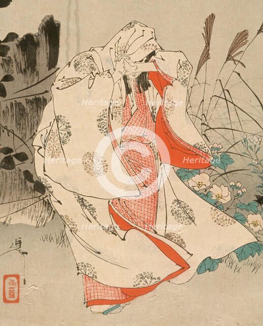 Yokobue Waiting from Takiguchi Tokiyori by Moonlight at Horinji, 1890. Creator: Tsukioka Yoshitoshi.