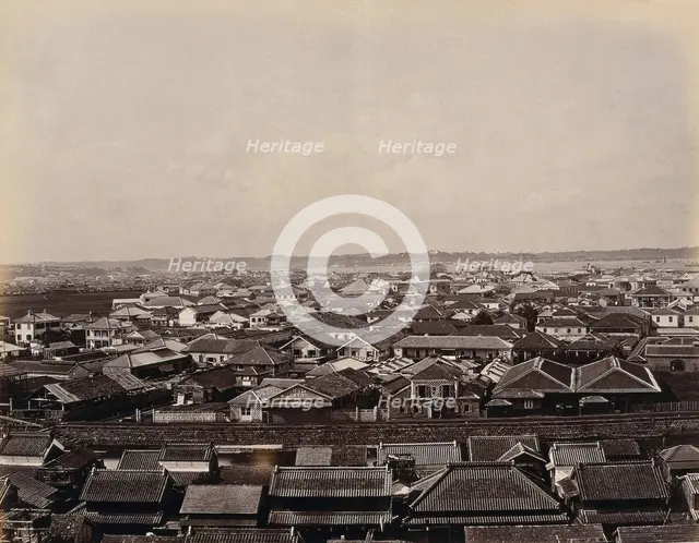 Yokohama, Japan: panoramic view of Yokohama town, looking towards the harbour, c1873. Creator: William Pryor Floyd.