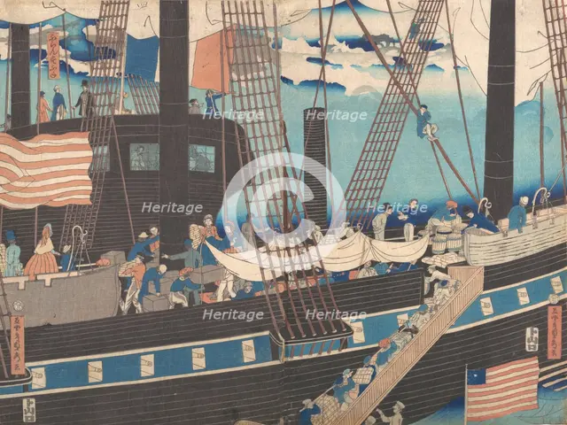 “Yokohama Trade: Westerners Loading Cargo” , 4th month, 1861. Creator: Sadahide Utagawa.