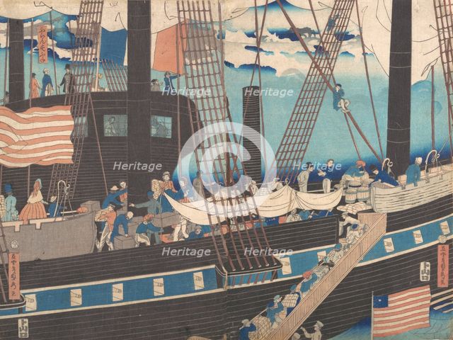 “Yokohama Trade: Westerners Loading Cargo” , 4th month, 1861. Creator: Sadahide Utagawa.
