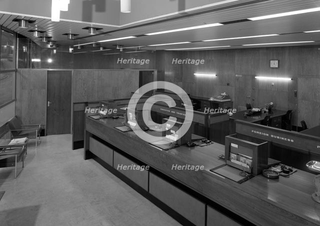 Yorkshire Bank interior, Mexborough, South Yorkshire, 1970.  Creator: Michael Walters.