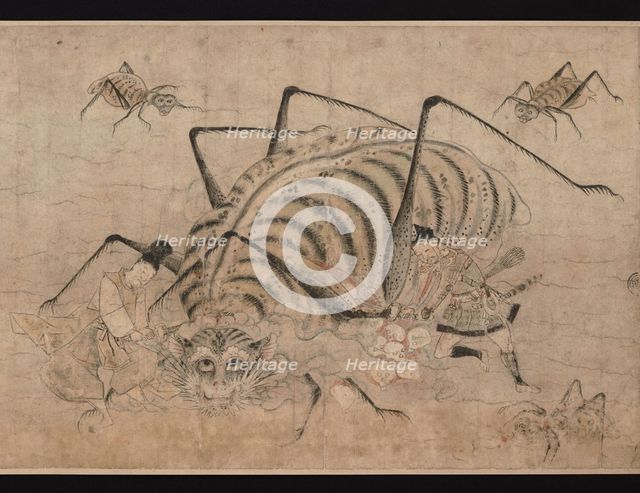Yorimitsu killing Tsuchigumo (Detail of the scroll Tsuchigumo no Soshi Emaki), 13th century. Artist: Anonymous  