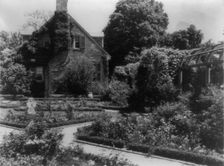 York Hall, York Co., Va., exterior, with flower garden in foreground, between 1905 and 1933. Creator: Frances Benjamin Johnston