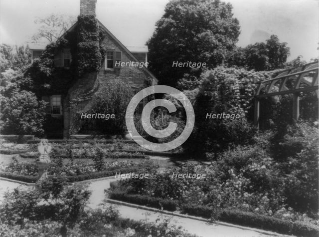 York Hall, York Co., Va., exterior, with flower garden in foreground, between 1905 and 1933. Creator: Frances Benjamin Johnston.