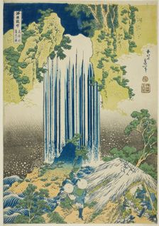Yoro Falls in Mino Province (Mino no Yoro no taki), from the series "A Tour of Waterfalls..., c1833. Creator: Hokusai