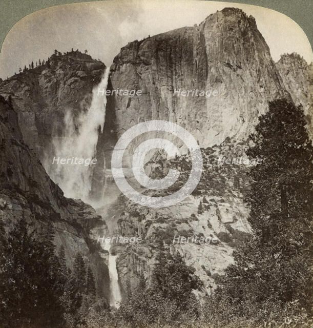 Yosemite Point and wind-blown Yosemite Falls, Yosemite Valley, California, USA, 1902. Artist: Underwood & Underwood