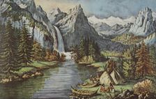 Yosemite Valley - California, pub. 1866, The Bridal Veil Fall, Currier & Ives (Colour Lithograph)