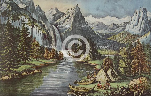 Yosemite Valley - California, pub. 1866, 'The Bridal Veil' Fall, Currier & Ives (Colour Lithograph)