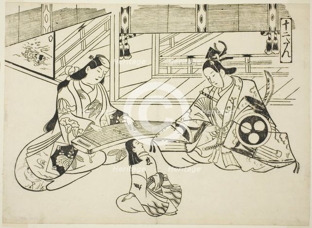 Yoshitsune (Ushiwaka) and Princess Joruri, from the series "Famous Scenes from..., c. 1705/06. Creator: Okumura Masanobu.