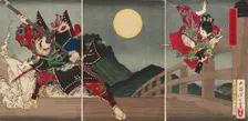 Yoshitsune and Benkei at Gojo Bridge, 1881. Creator: Tsukioka Yoshitoshi
