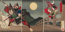 Yoshitsune and Benkei at Gojo Bridge, 1881. Creator: Tsukioka Yoshitoshi