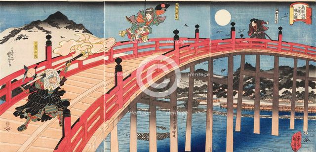 Yoshitsune ichidaiki Gojo-no-hashi no zu, ca 1839. Creator: Kuniyoshi, Utagawa (1797-1861).