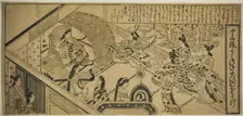 Yoshitsune's Encouter with Princess Joruri, from "The Tale of Joruri in Twelve..., c. 1684/1704. Creator: Sugimura Jihei