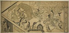 Yoshitsune's Encouter with Princess Joruri, from "The Tale of Joruri in Twelve..., c. 1684/1704. Creator: Sugimura Jihei