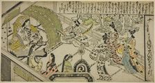 Yoshitsune's Encounter with Princess Joruri, from "The Tale of Joruri in Twelve..., c. 1684/1704. Creator: Sugimura Jihei