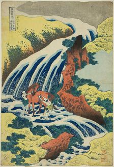 Yoshitsune's Horse-washing Falls at Yoshino in Yamato Province (Washu Yoshino Yoshitsun..., c. 1833. Creator: Hokusai