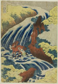 Yoshitsune's Horse-washing Falls at Yoshino in Yamato Province (Washu Yoshino Yoshitsun..., c. 1833. Creator: Hokusai