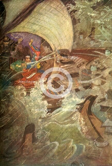 'Yoshitune and Benkei attacked by a ghostly company of the Taira Clan', 1912. Creator: Evelyn Paul.