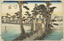 Yoshiwara: Mount Fuji on the Left (Yoshiwara, hidari Fuji), from the series "Fifty..., c. 1833/34. Creator: Ando Hiroshige