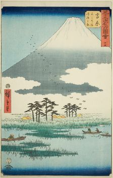 Yoshiwara: Fuji Marsh and Ukishima Plain (Yoshiwara, Fuji no numa ukishima ga hara), no. 1..., 1855. Creator: Ando Hiroshige
