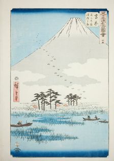 Yoshiwara: Fuji Marsh and Ukishima Plain (Yoshiwara, Fuji no numa ukishima ga hara), no. 1..., 1855. Creator: Ando Hiroshige