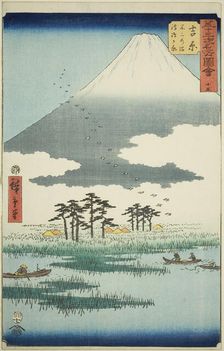 Yoshiwara: Fuji Marsh and Ukishima Plain (Yoshiwara, Fuji no numa ukishima ga hara), no. 1..., 1855. Creator: Ando Hiroshige