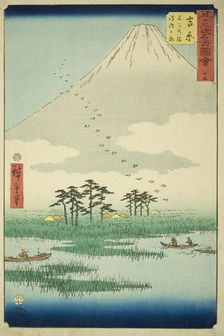 Yoshiwara: Fuji Marsh and Ukishima Plain (Yoshiwara, Fuji no numa ukishima ga hara), no. 1..., 1855. Creator: Ando Hiroshige