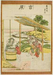 Yoshiwara, from the series "Fifty-three Stations of the Tokaido (Tokaido gojusan..., Japan, c.1806. Creator: Hokusai