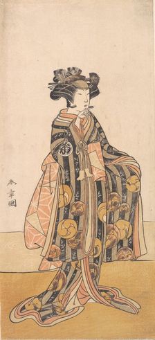 Yoshizawa Iroha as a Woman (Tomoe Gozen?) Standing on the Bank, 1774 or 1775. Creator: Shunsho